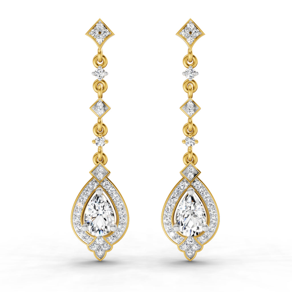 1.39 Ct Pear Shape Dangle Diamond Earrings | 14K Rose Gold