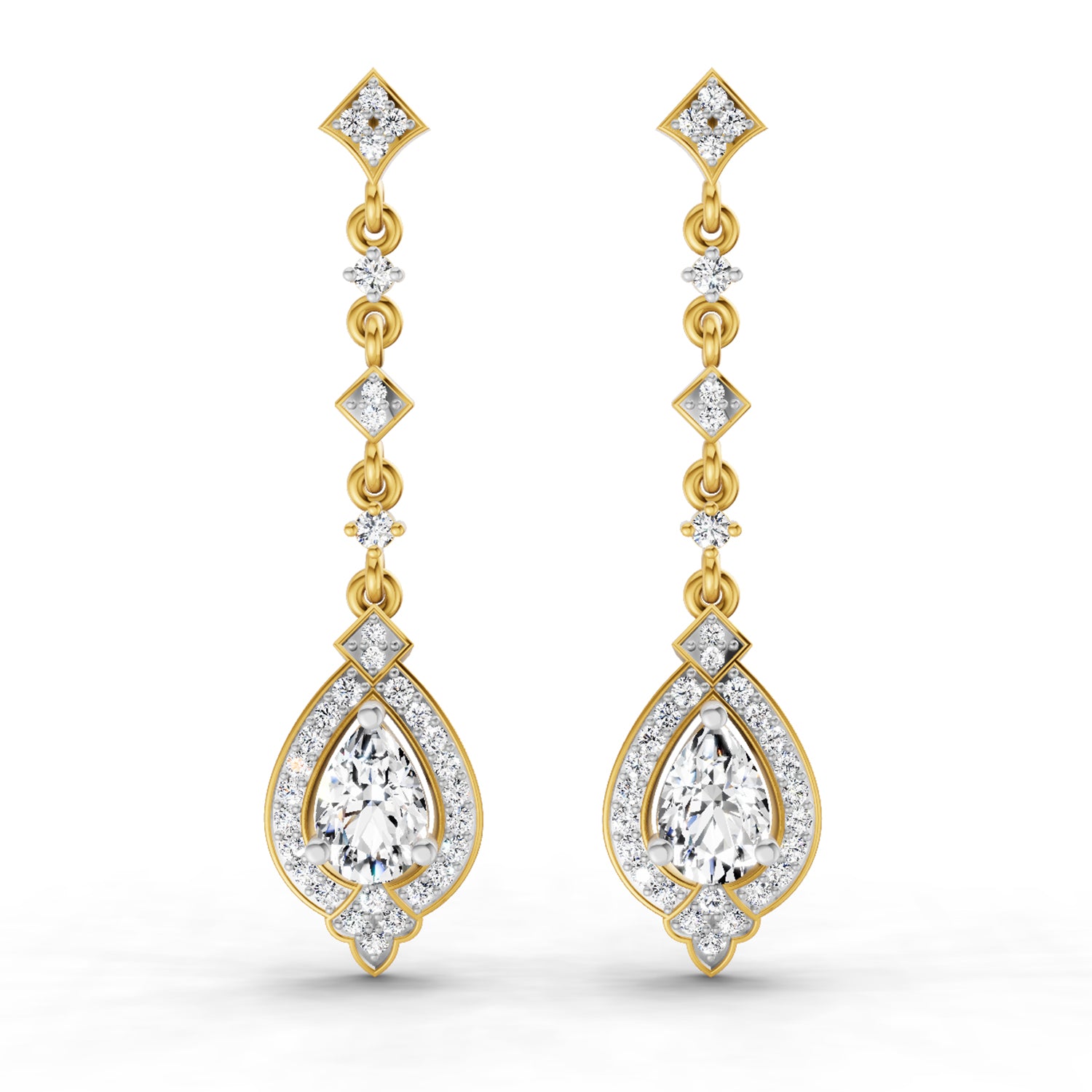 1.39 Ct Pear Shape Dangle Diamond Earrings | 14K Rose Gold