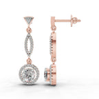 0.89 Ct Round Shape Dangle Diamond Earrings | 14K Rose Gold