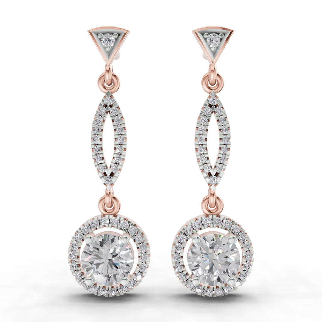 0.89 Ct Round Shape Dangle Diamond Earrings | 14K Rose Gold