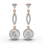 0.89 Ct Round Shape Dangle Diamond Earrings | 14K Rose Gold