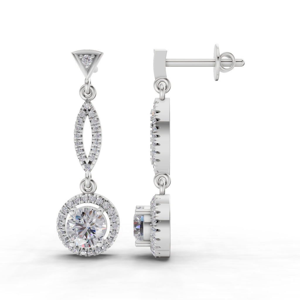 0.89 Ct Round Shape Dangle Diamond Earrings | 14K Rose Gold