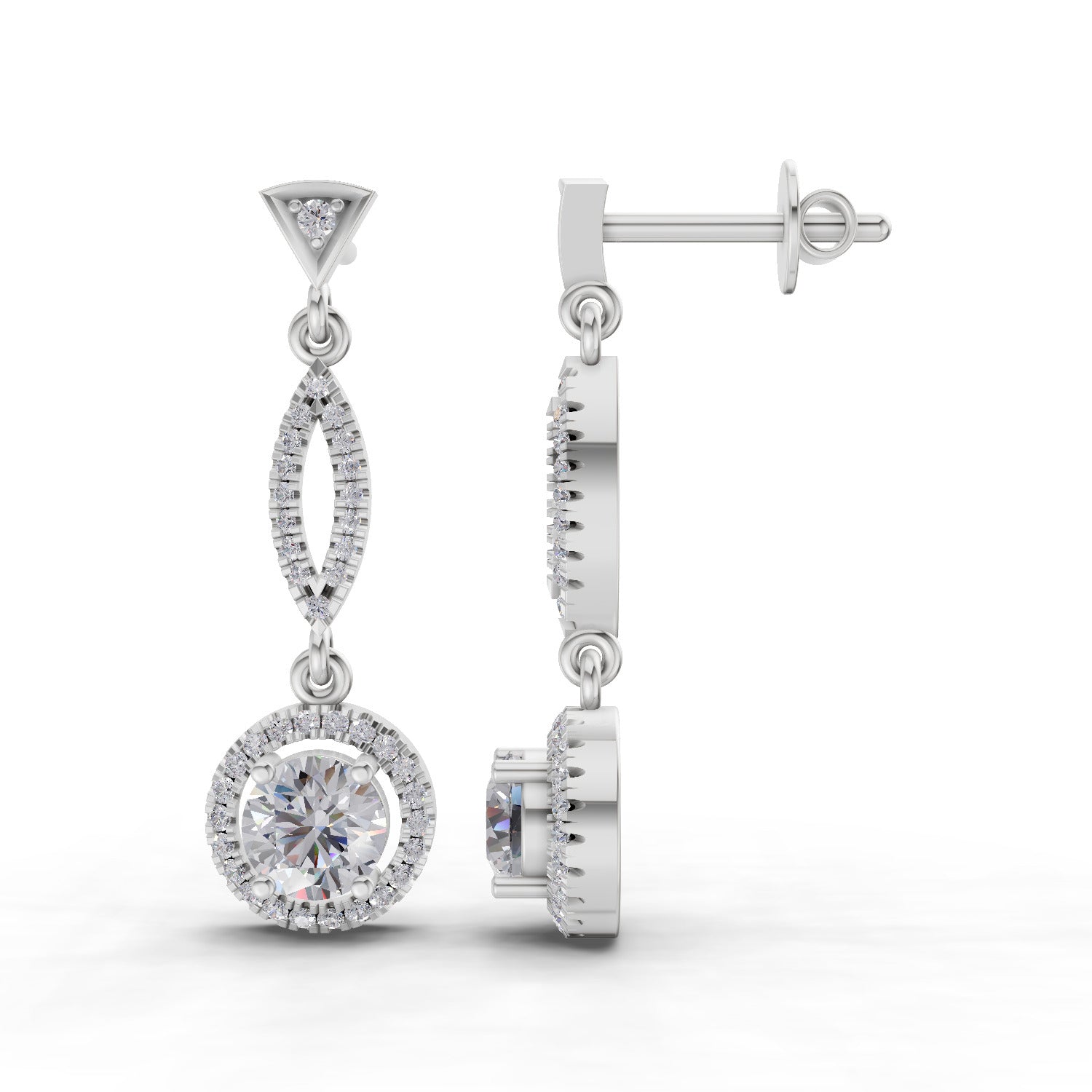 0.89 Ct Round Shape Dangle Diamond Earrings | 14K Rose Gold