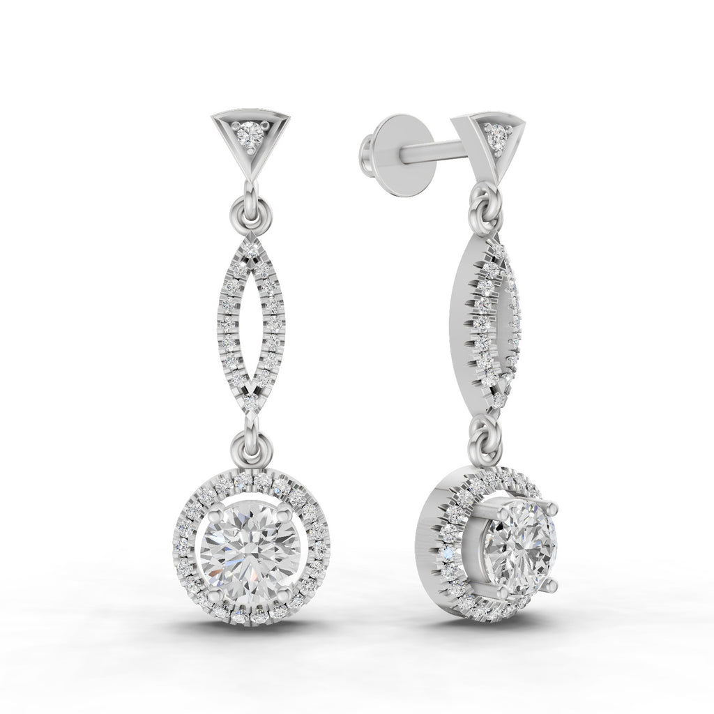 0.89 Ct Round Shape Dangle Diamond Earrings | 14K Rose Gold