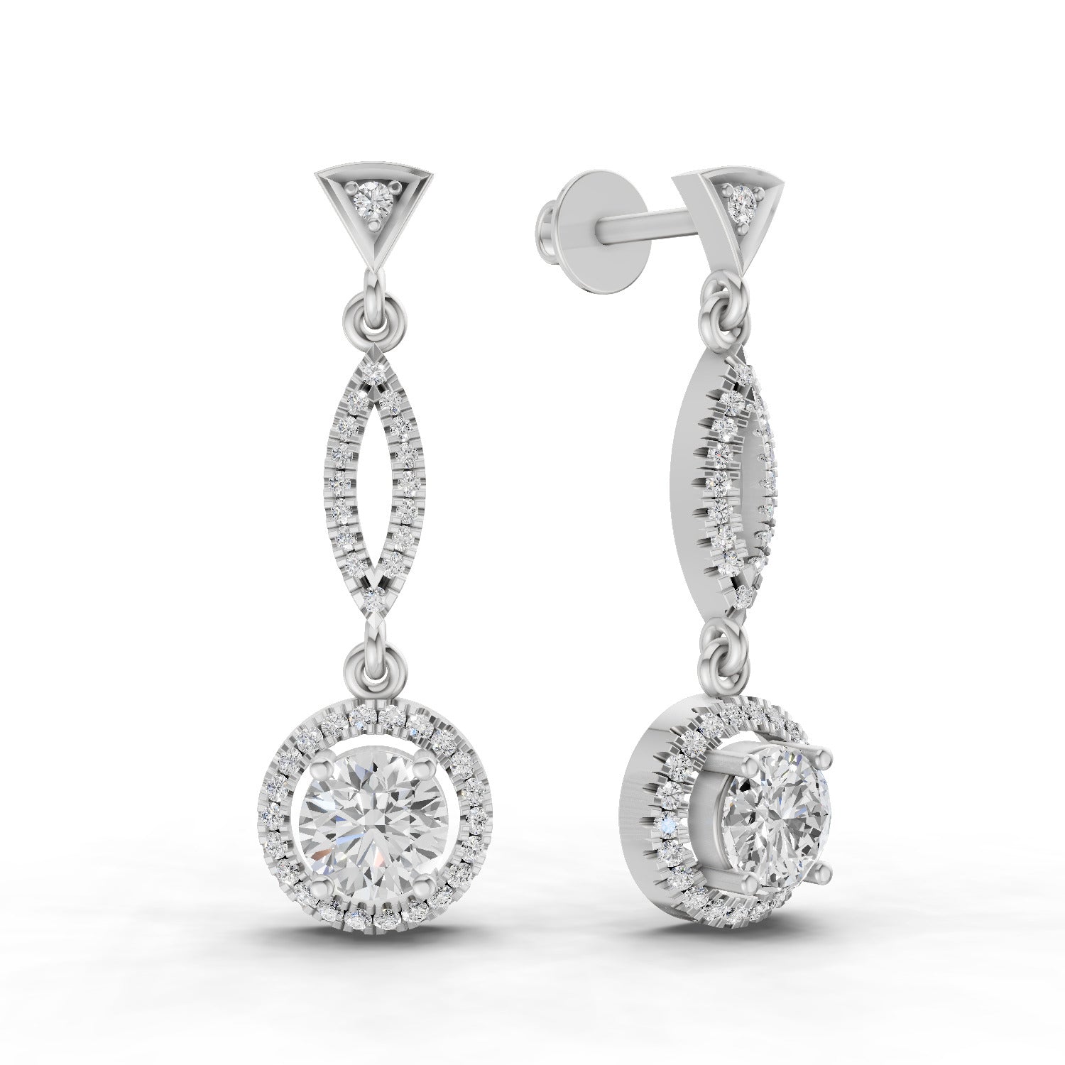 0.89 Ct Round Shape Dangle Diamond Earrings | 14K Rose Gold