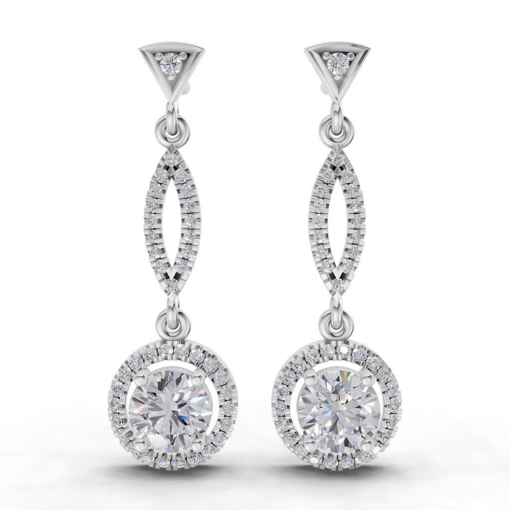 0.89 Ct Round Shape Dangle Diamond Earrings | 14K Rose Gold