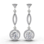 0.89 Ct Round Shape Dangle Diamond Earrings | 14K Rose Gold