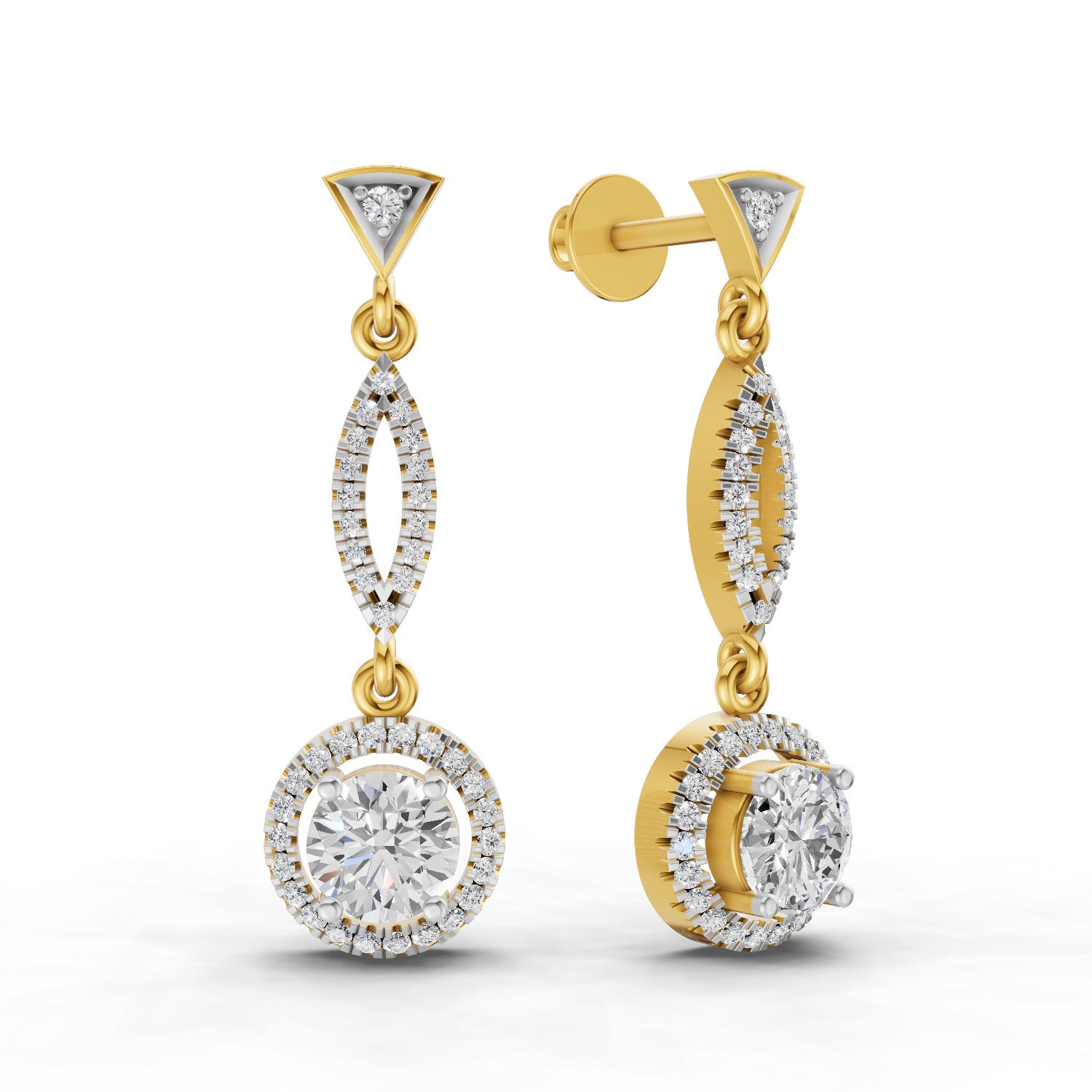 0.89 Ct Round Shape Dangle Diamond Earrings | 14K Rose Gold