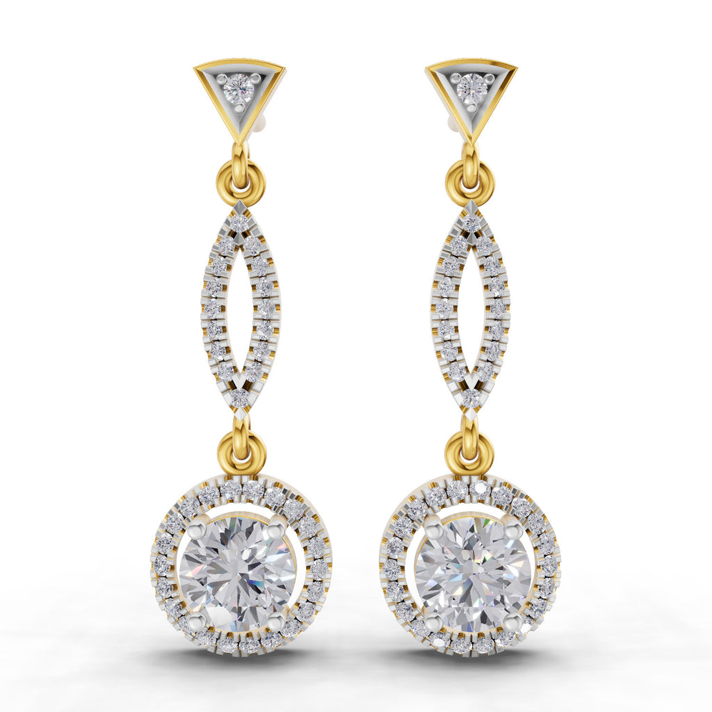 0.89 Ct Round Shape Dangle Diamond Earrings | 14K Rose Gold