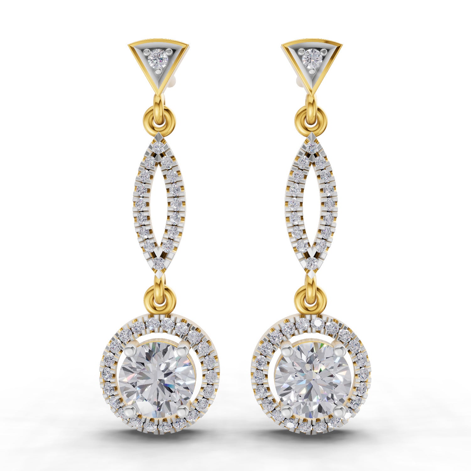 0.89 Ct Round Shape Dangle Diamond Earrings | 14K Rose Gold
