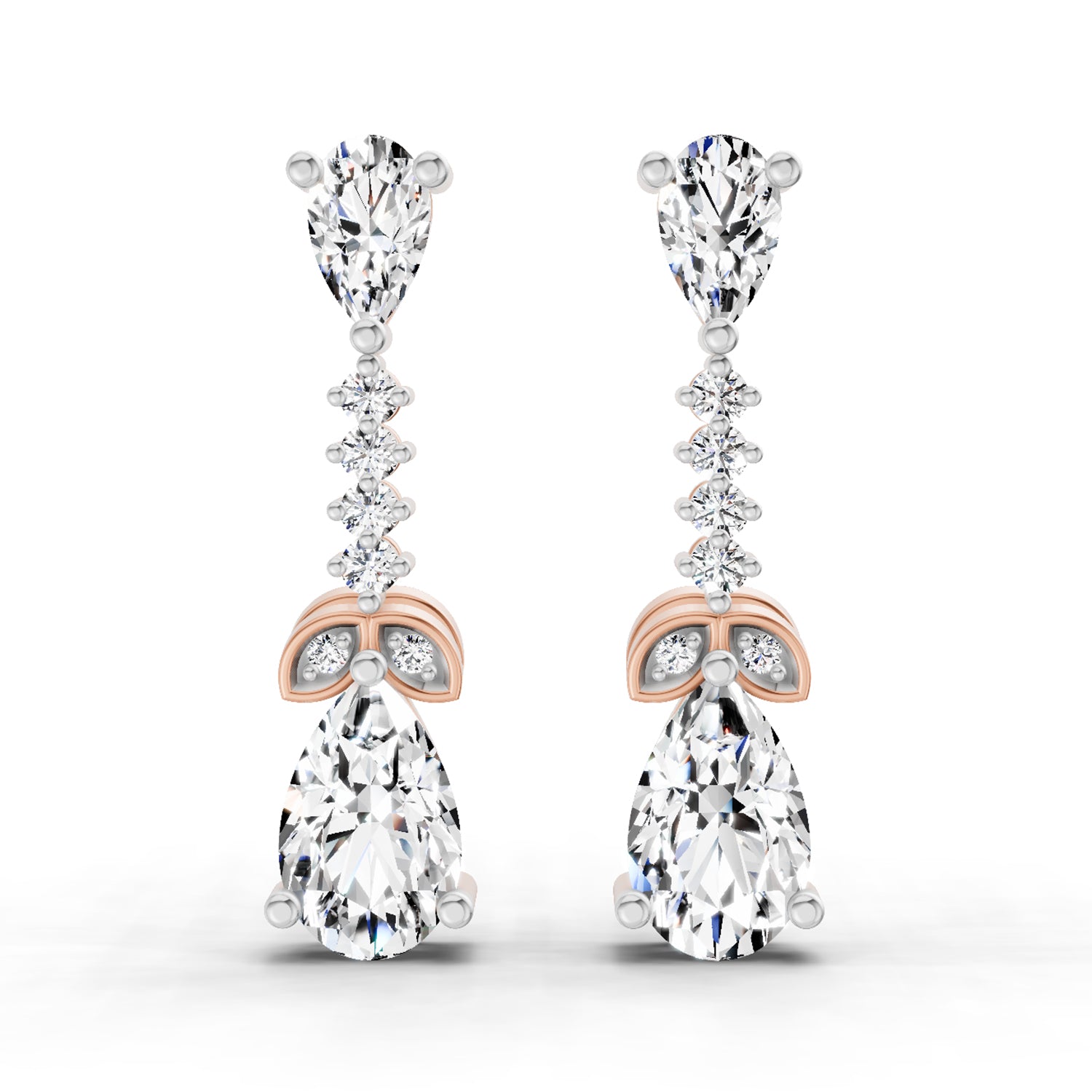 2.5 Ct Pear Shape Dangle Diamond Earrings | 14K Rose Gold