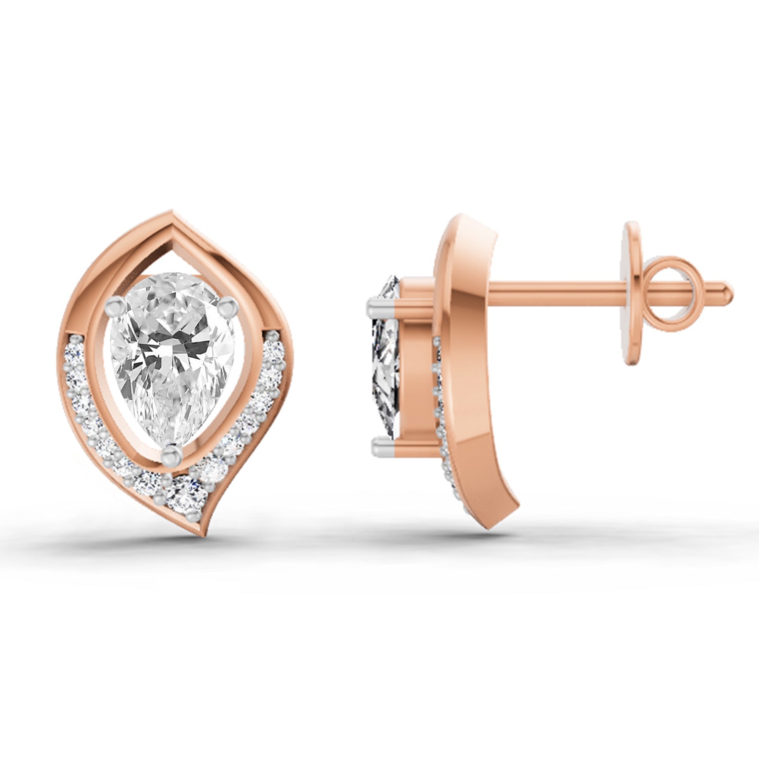 0.81 Ct Pear Halo Stud Earrings | 14K Rose Gold