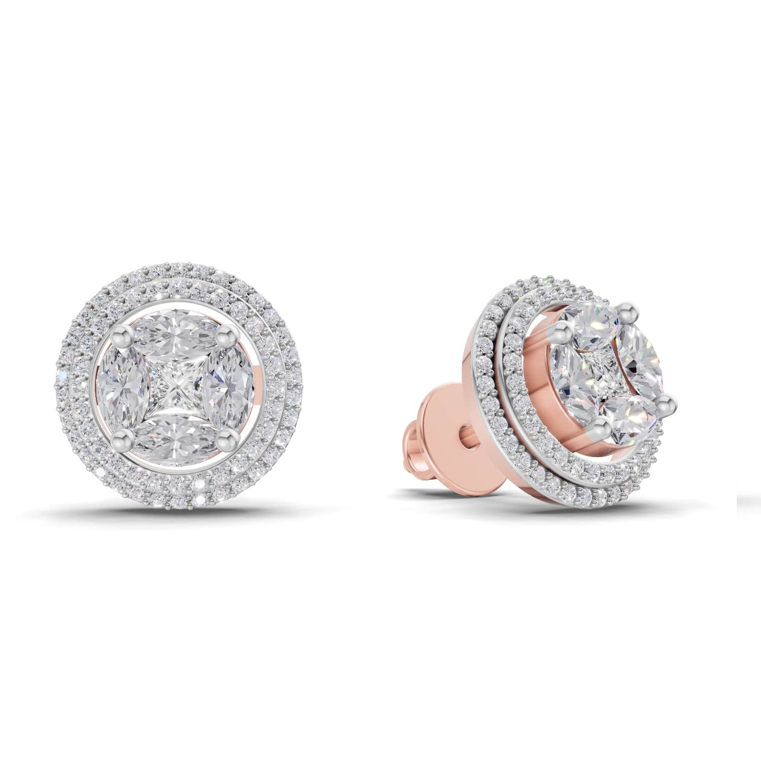 1.74 Ct Marquise Shape Halo Diamond Earrings | 14K Rose Gold