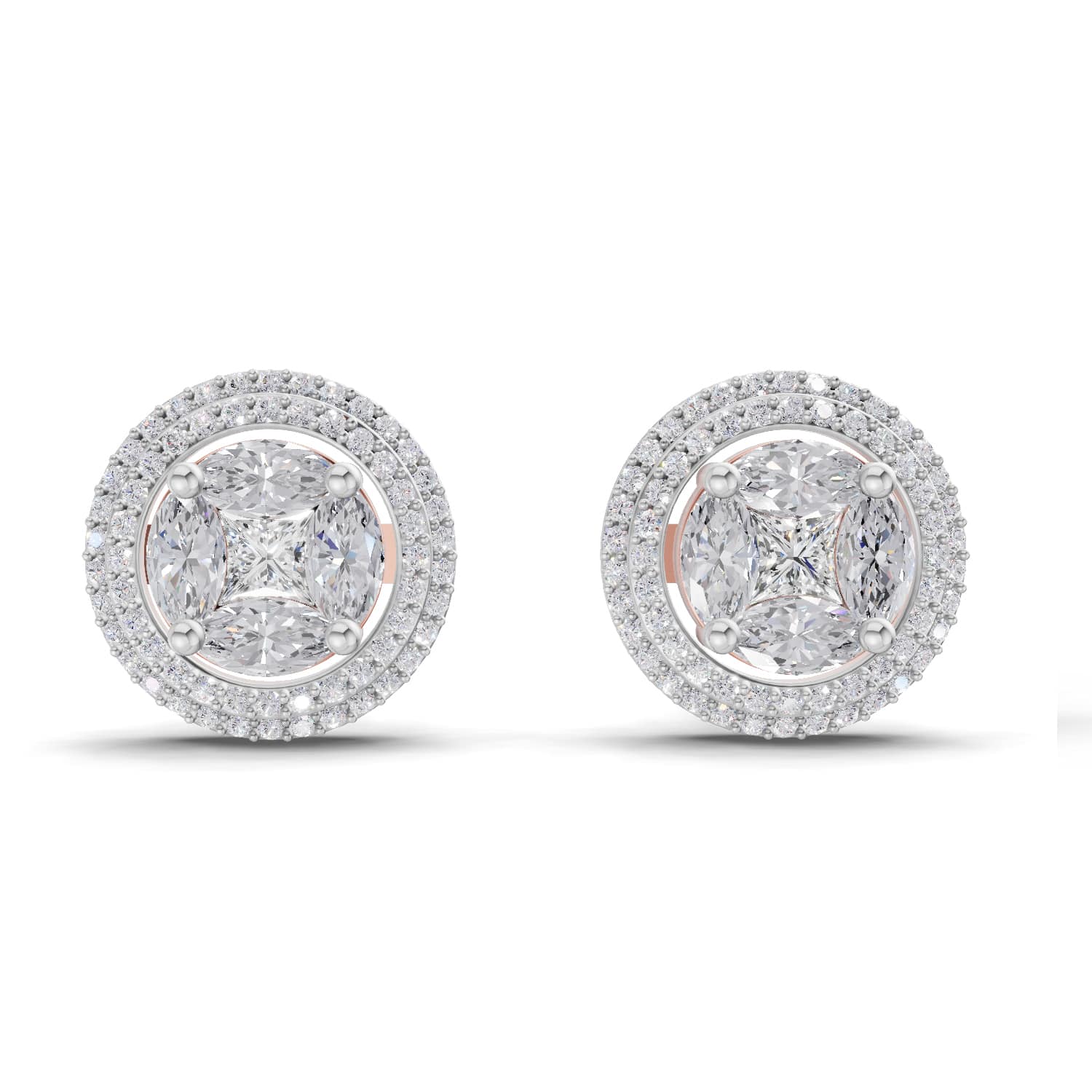 1.74 Ct Marquise Shape Halo Diamond Earrings | 14K Rose Gold