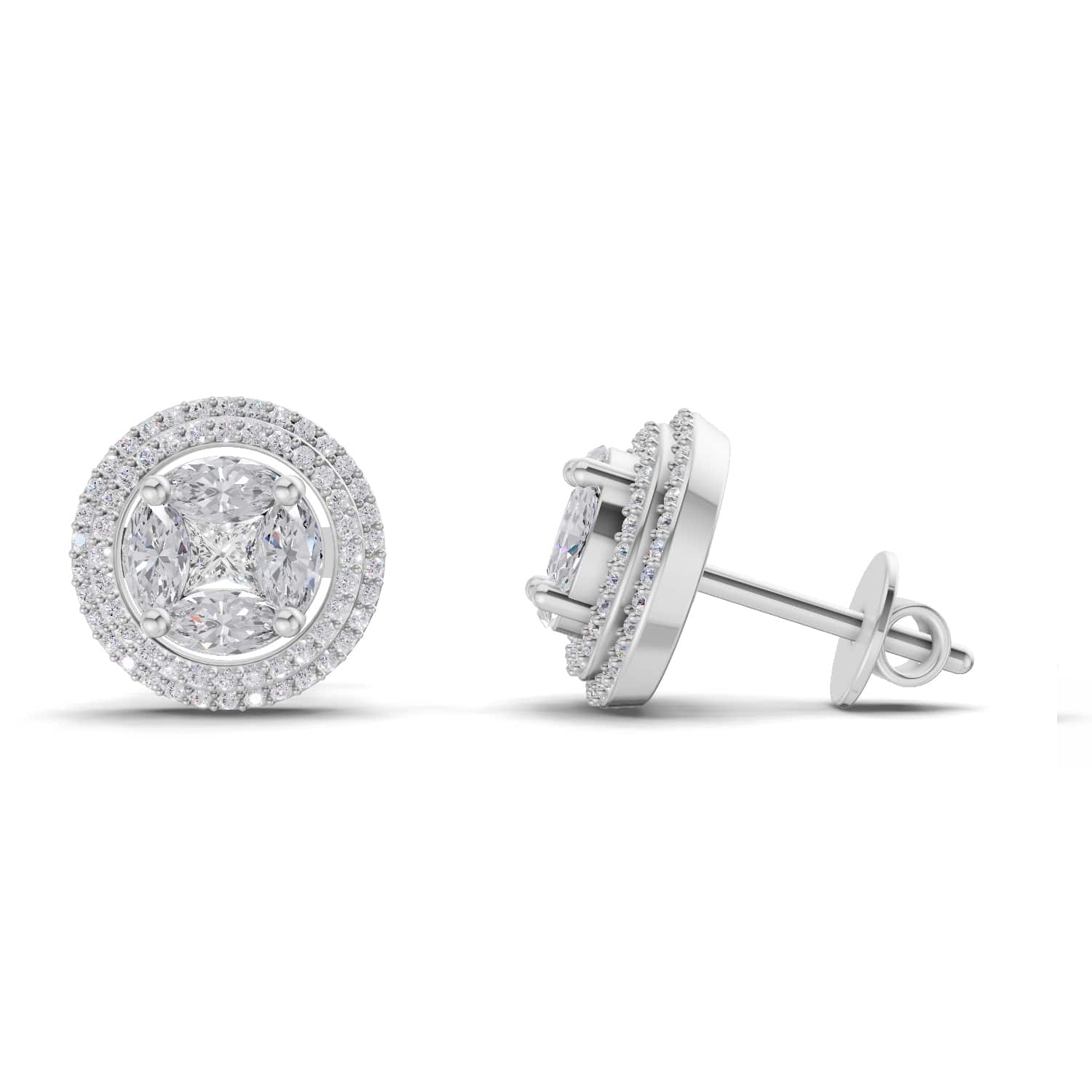 1.74 Ct Marquise Shape Halo Diamond Earrings | 14K Rose Gold