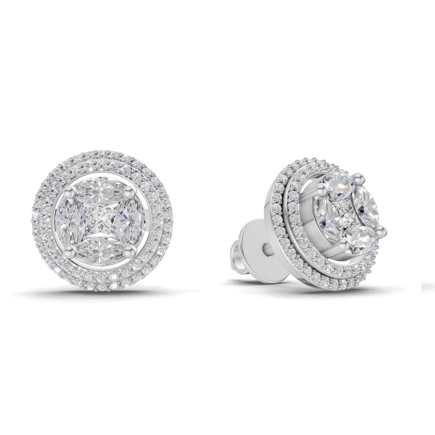 1.74 Ct Marquise Shape Halo Diamond Earrings | 14K Rose Gold