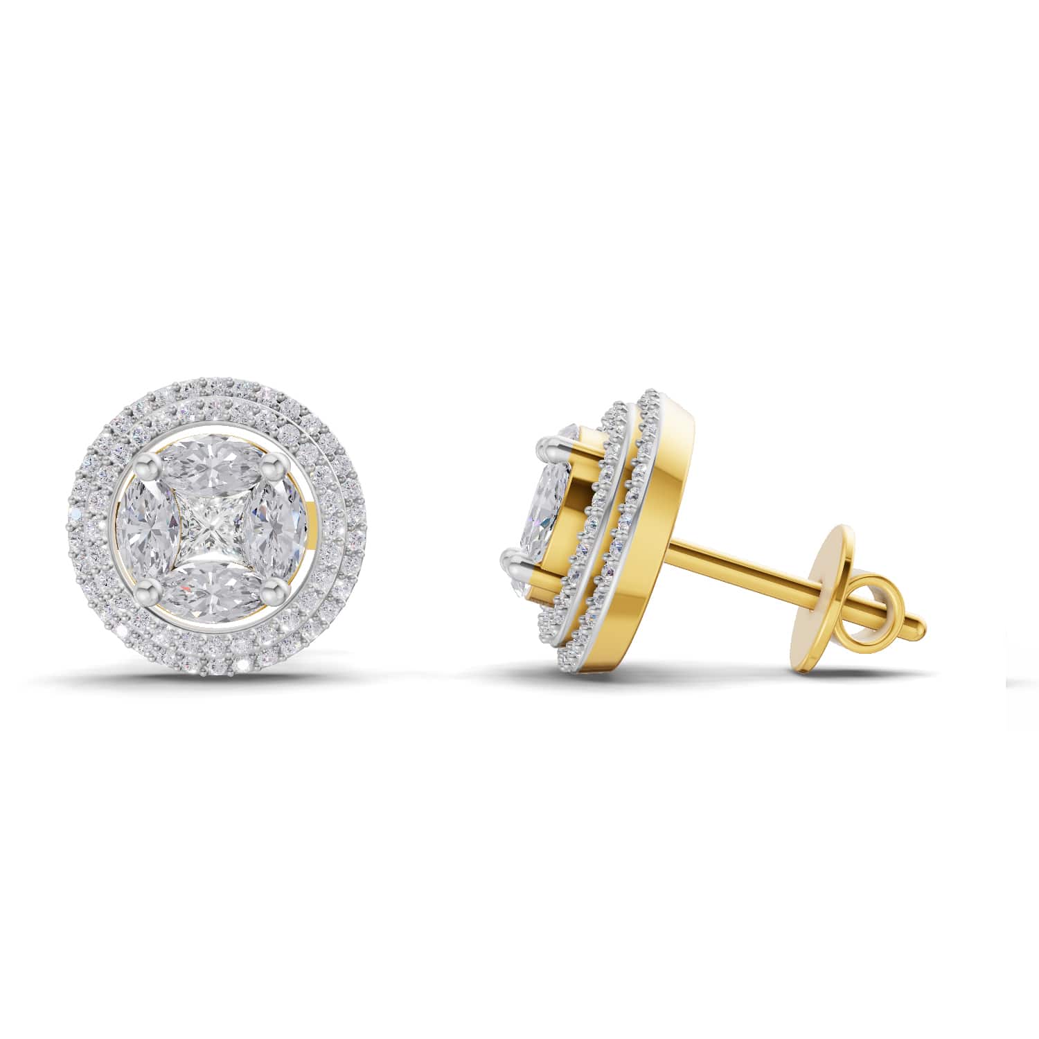 1.74 Ct Marquise Shape Halo Diamond Earrings | 14K Rose Gold