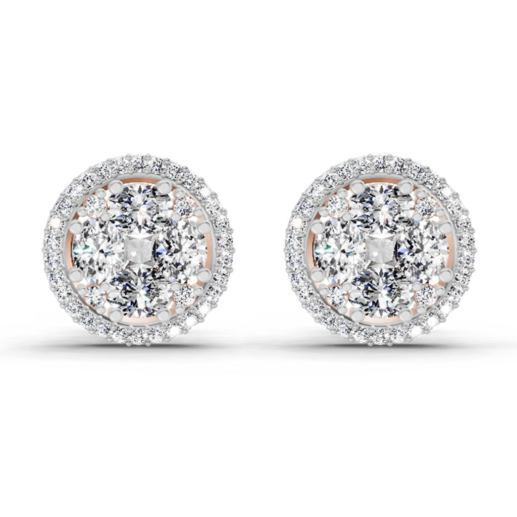 2.05 Ct Oval Shape Cluster Diamond Earrings | 14K Rose Gold