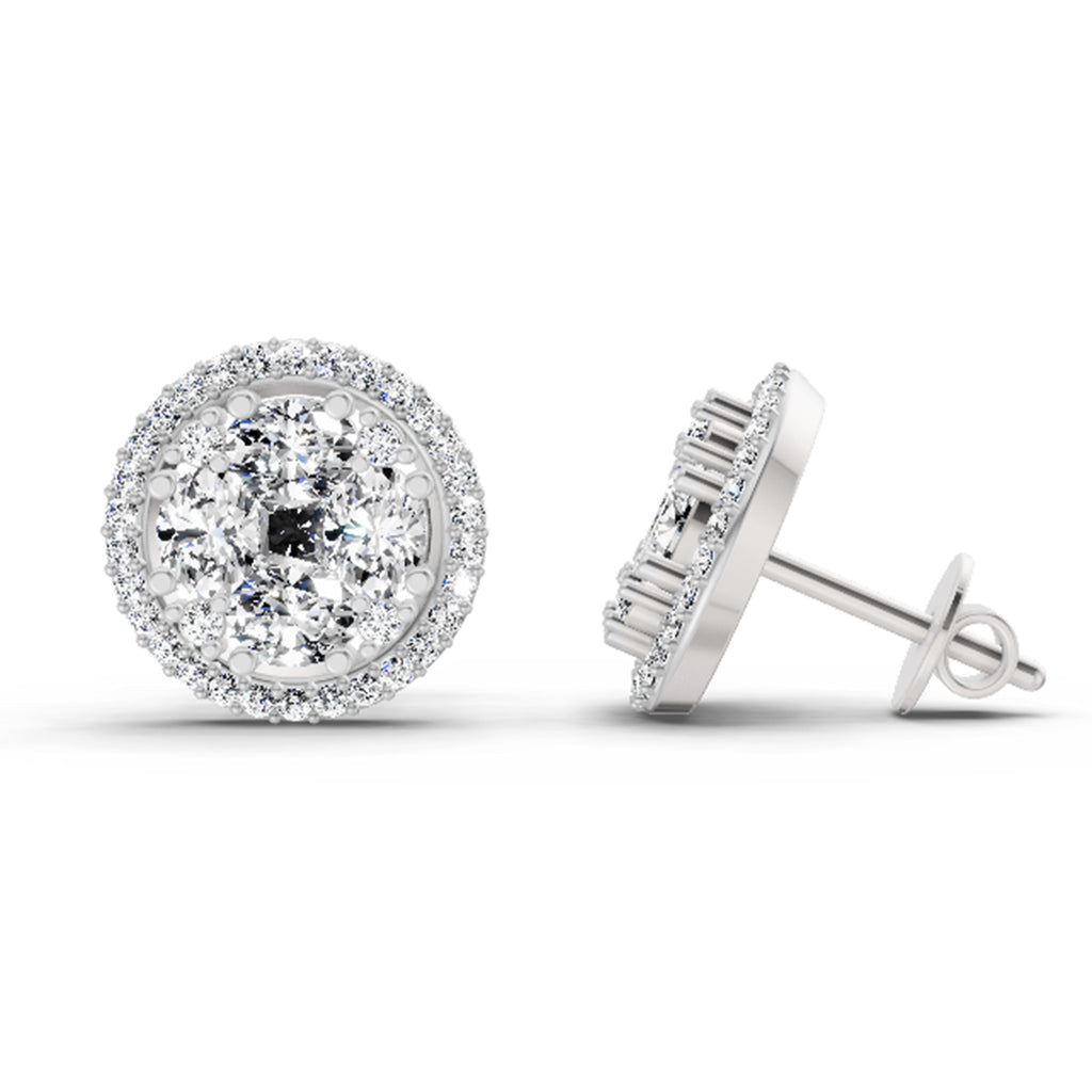 2.05 Ct Oval Shape Cluster Diamond Earrings | 14K Rose Gold