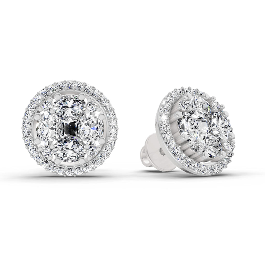 2.05 Ct Oval Shape Cluster Diamond Earrings | 14K Rose Gold