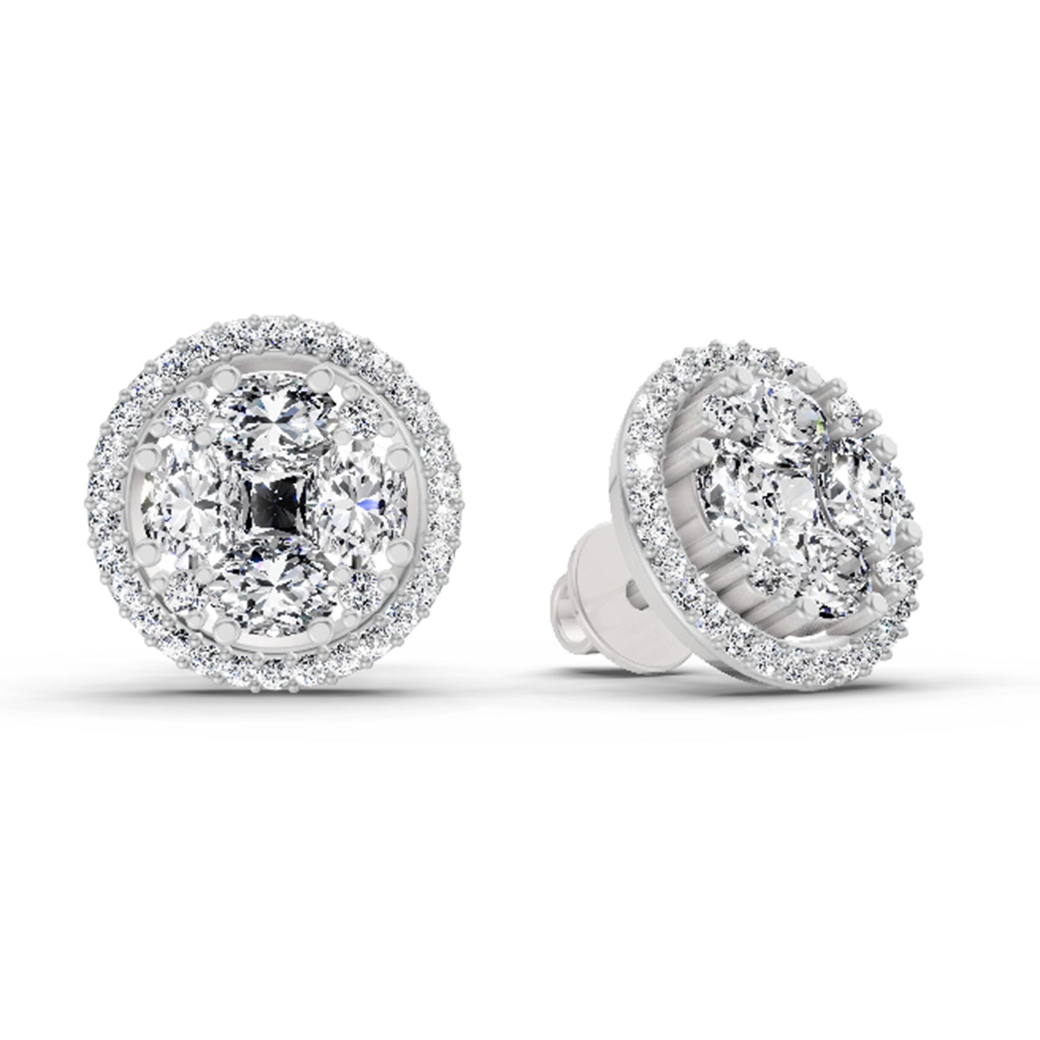 2.05 Ct Oval Shape Cluster Diamond Earrings | 14K Rose Gold