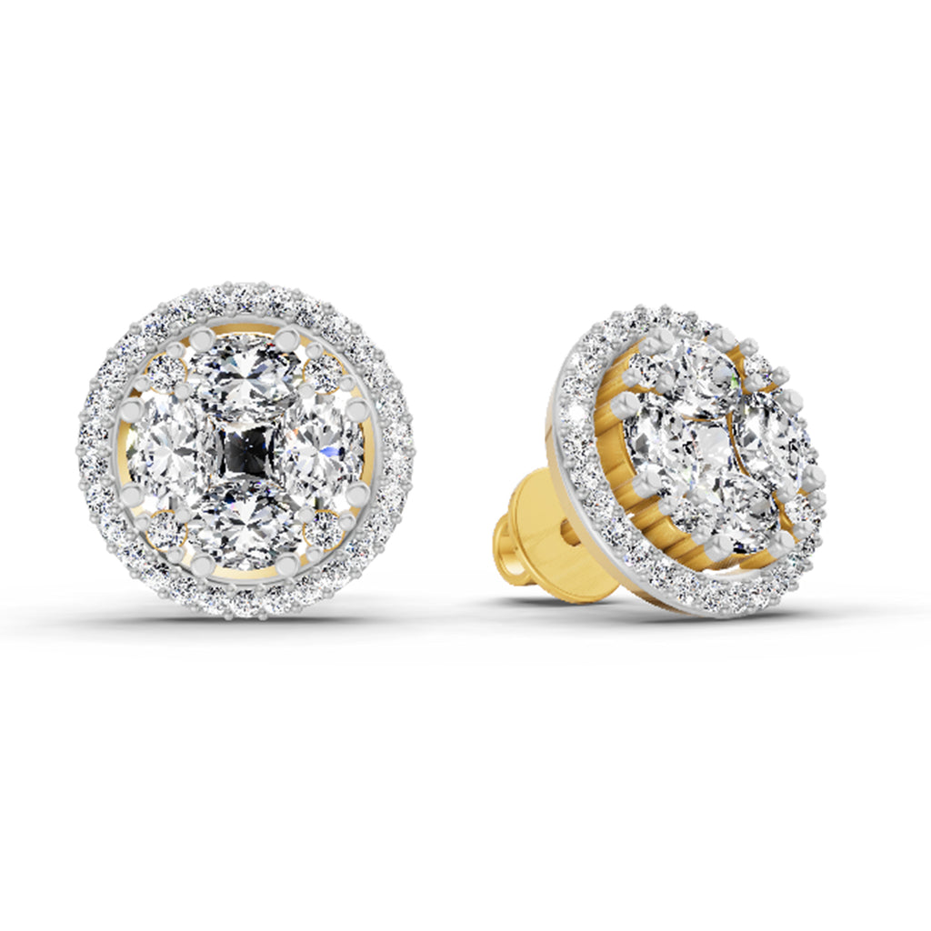 2.05 Ct Oval Shape Cluster Diamond Earrings | 14K Rose Gold