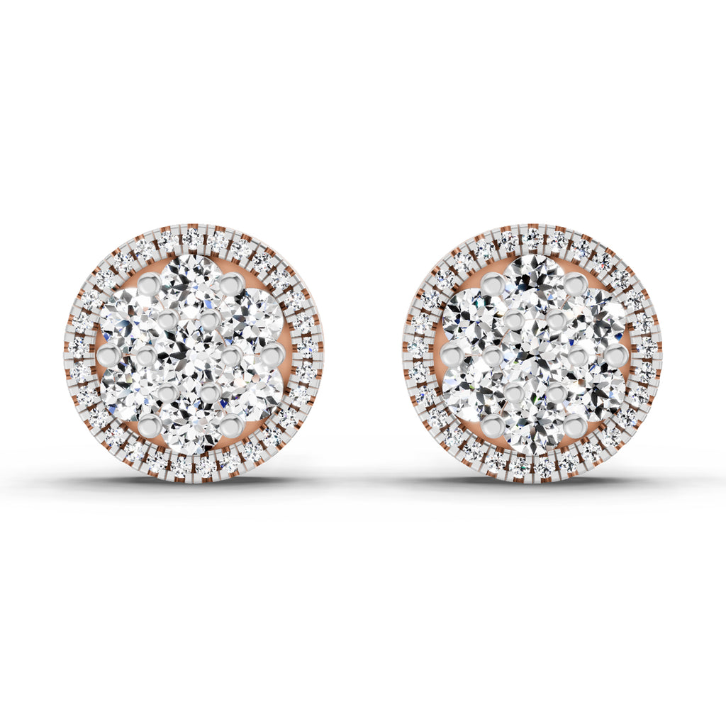 0.82 Ct Round Shape Cluster Diamond Earrings | 14K Rose Gold