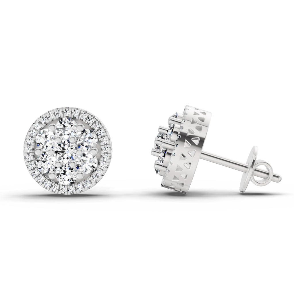 0.82 Ct Round Shape Cluster Diamond Earrings | 14K Rose Gold