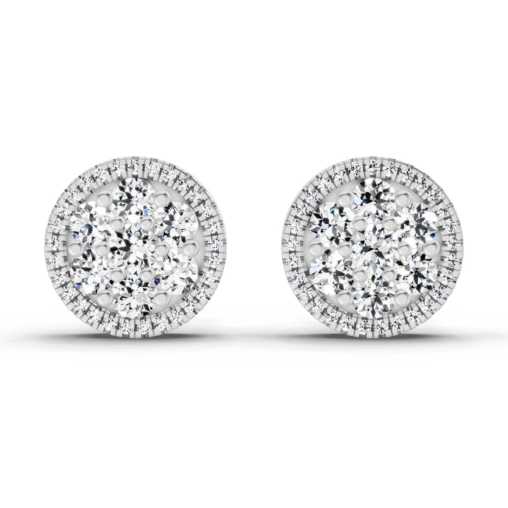 0.82 Ct Round Shape Cluster Diamond Earrings | 14K Rose Gold