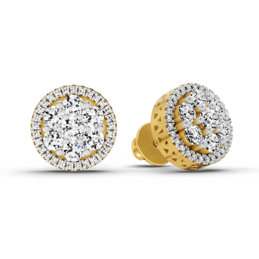 0.82 Ct Round Shape Cluster Diamond Earrings | 14K Rose Gold