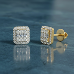 0.45 Ct Baguette Shape Cluster Diamond Earrings | 14K Rose Gold