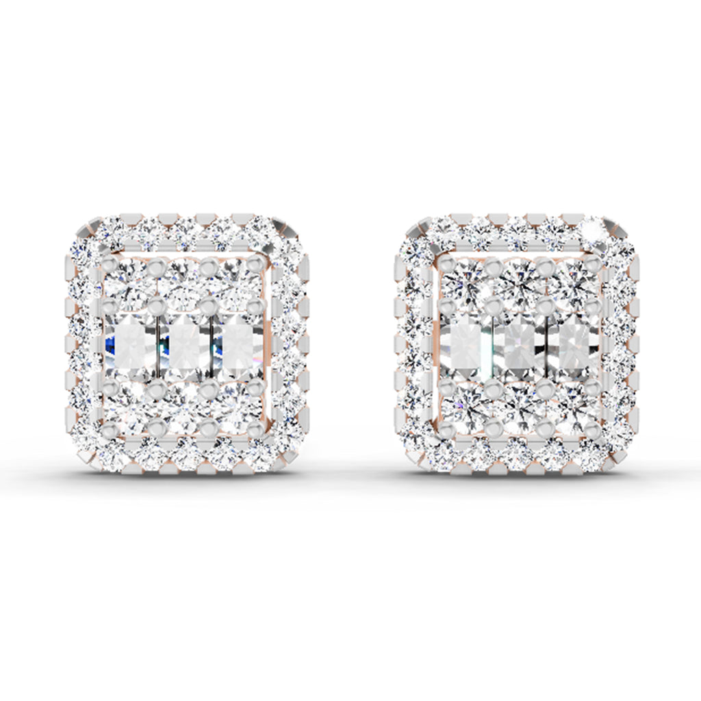 0.45 Ct Baguette Shape Cluster Diamond Earrings | 14K Rose Gold