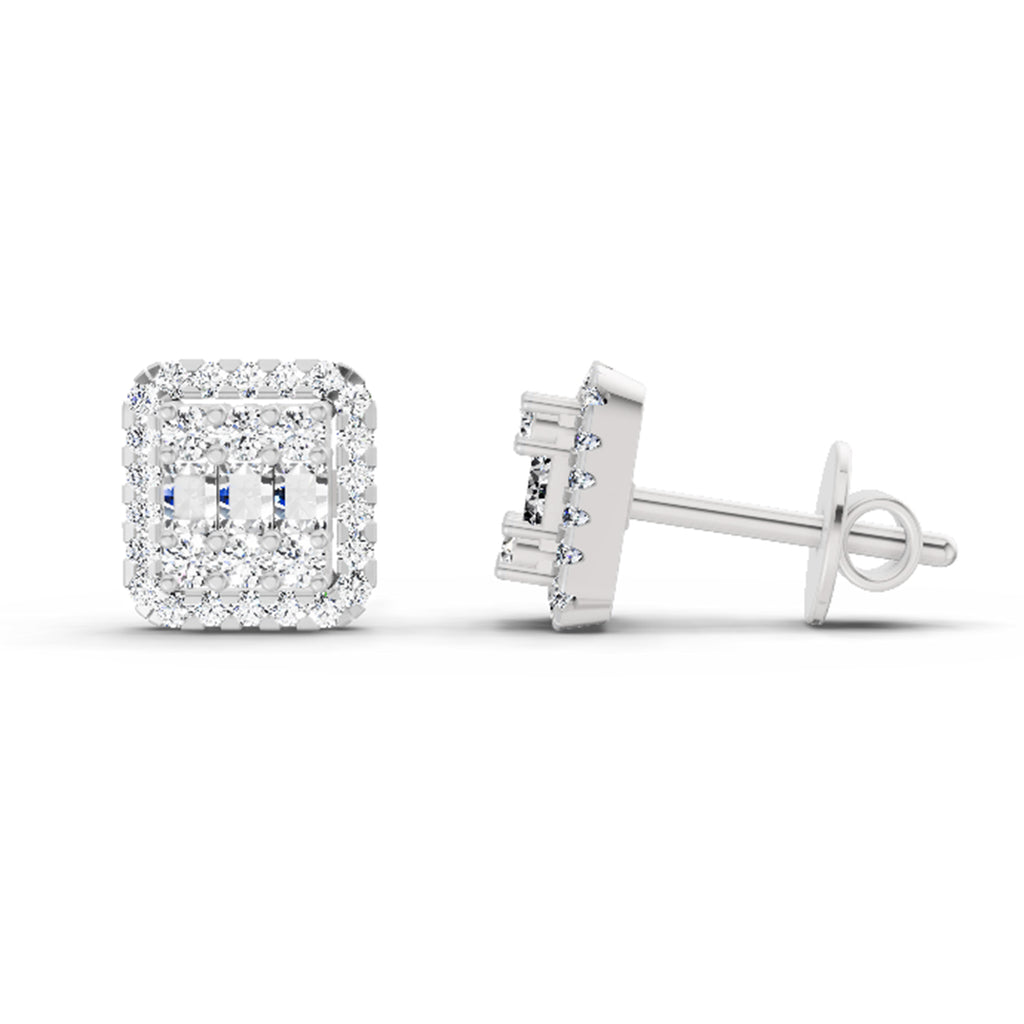 0.45 Ct Baguette Shape Cluster Diamond Earrings | 14K Rose Gold