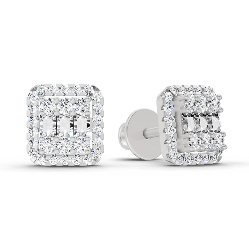 0.45 Ct Baguette Shape Cluster Diamond Earrings | 14K Rose Gold