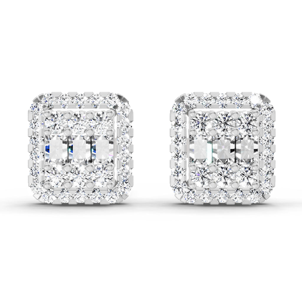 0.45 Ct Baguette Shape Cluster Diamond Earrings | 14K Rose Gold