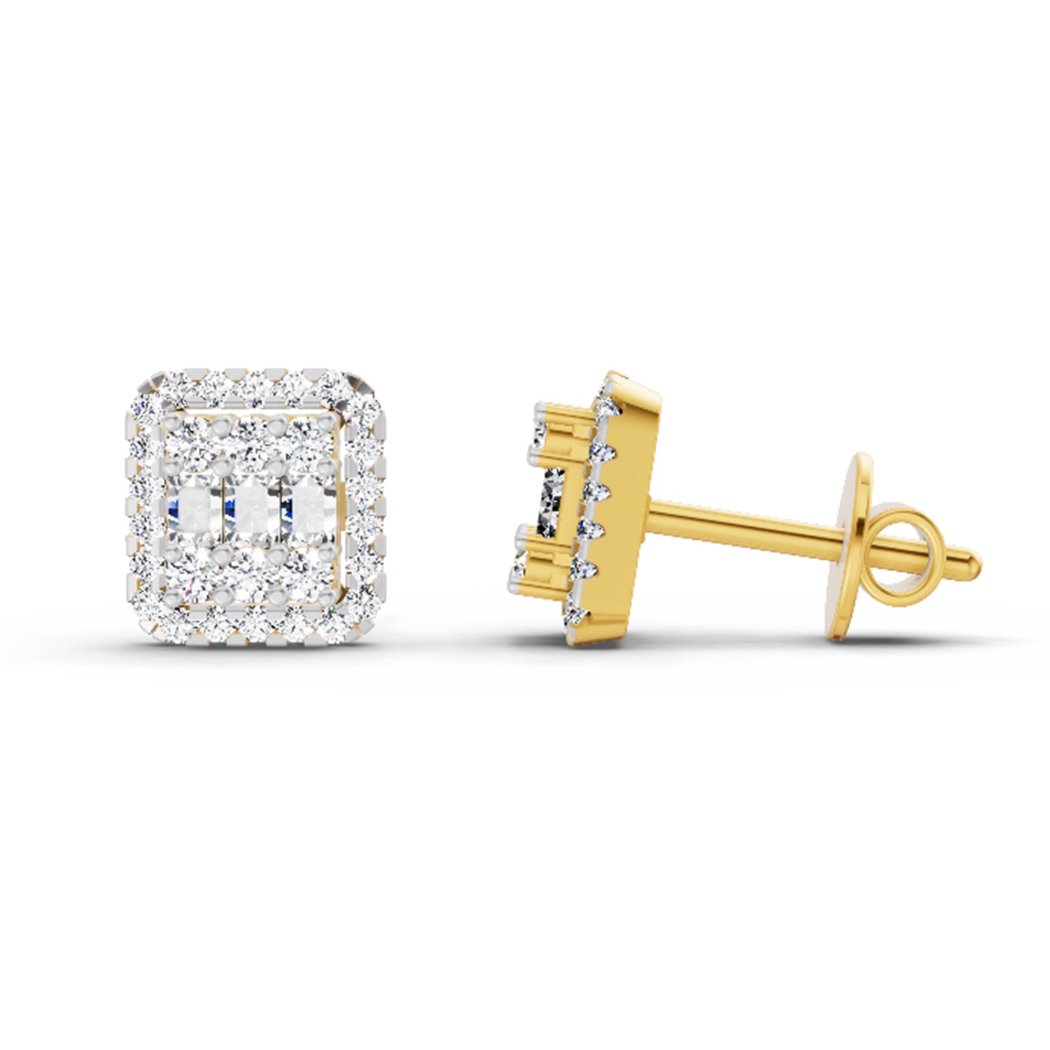0.45 Ct Baguette Shape Cluster Diamond Earrings | 14K Yellow Gold
