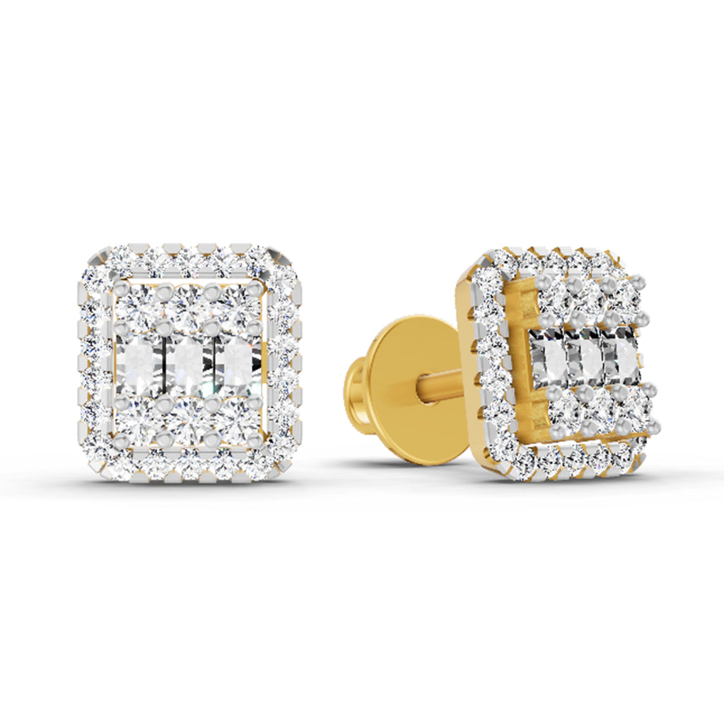 0.45 Ct Baguette Shape Cluster Diamond Earrings | 14K Rose Gold
