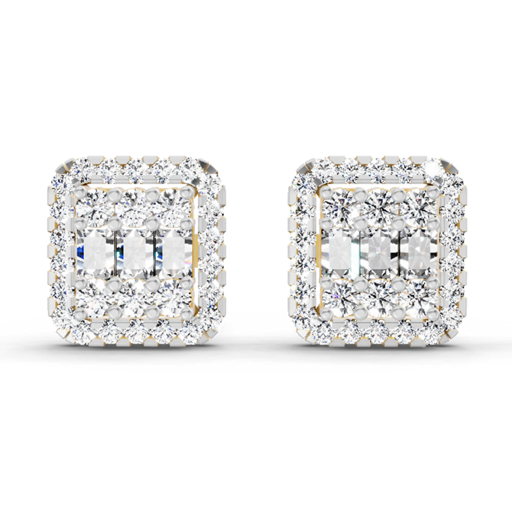 0.45 Ct Baguette Shape Cluster Diamond Earrings | 14K Rose Gold