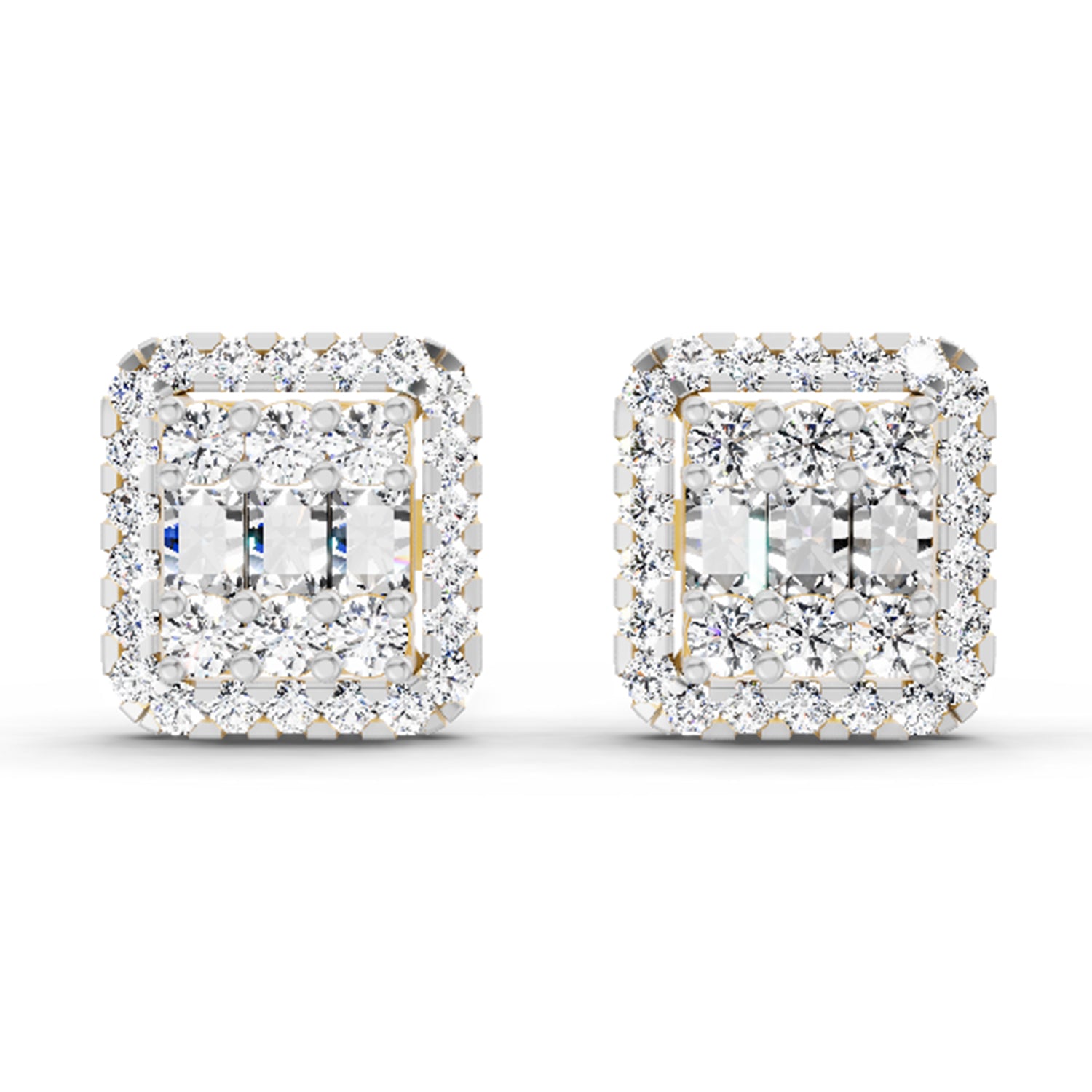 0.45 Ct Baguette Shape Cluster Diamond Earrings | 14K Rose Gold