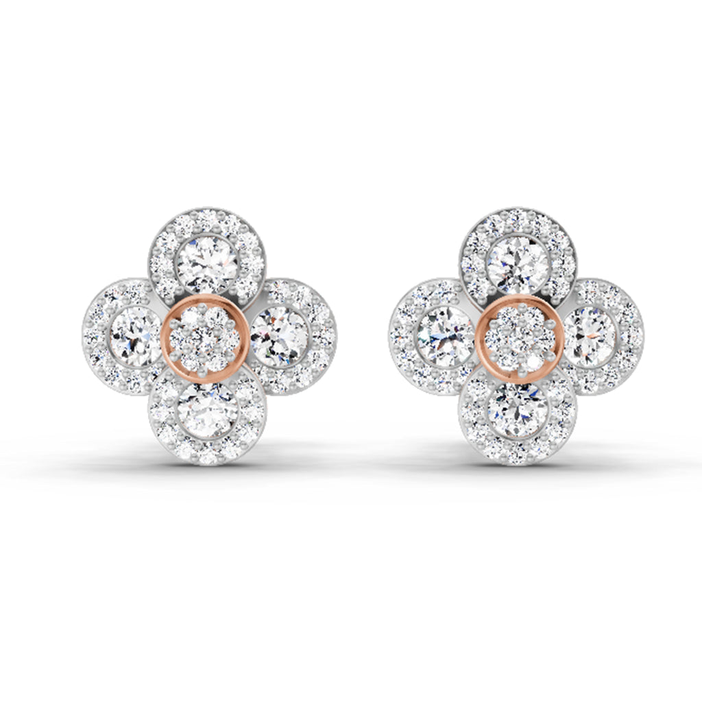 0.79 Ct Round Shape Cluster Diamond Earrings | 14K Rose Gold