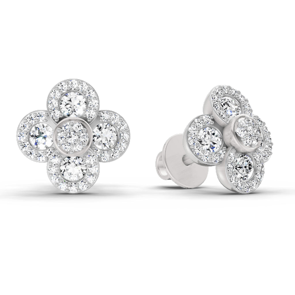 0.79 Ct Round Shape Cluster Diamond Earrings | 14K Rose Gold