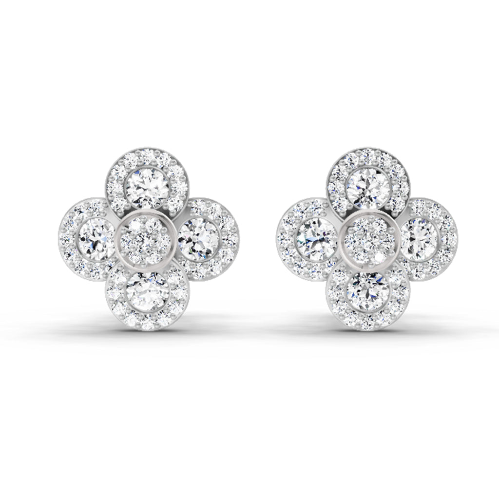0.79 Ct Round Shape Cluster Diamond Earrings | 14K Rose Gold