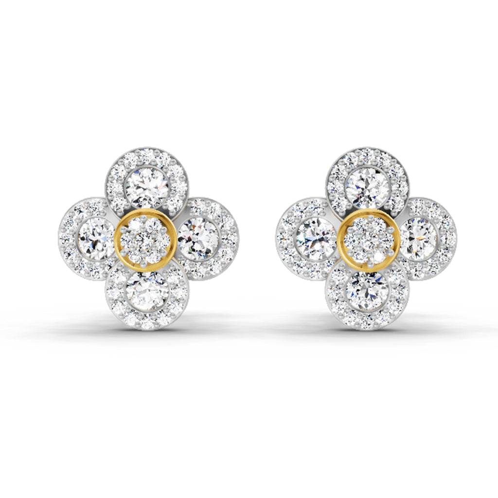 0.79 Ct Round Shape Cluster Diamond Earrings | 14K Rose Gold