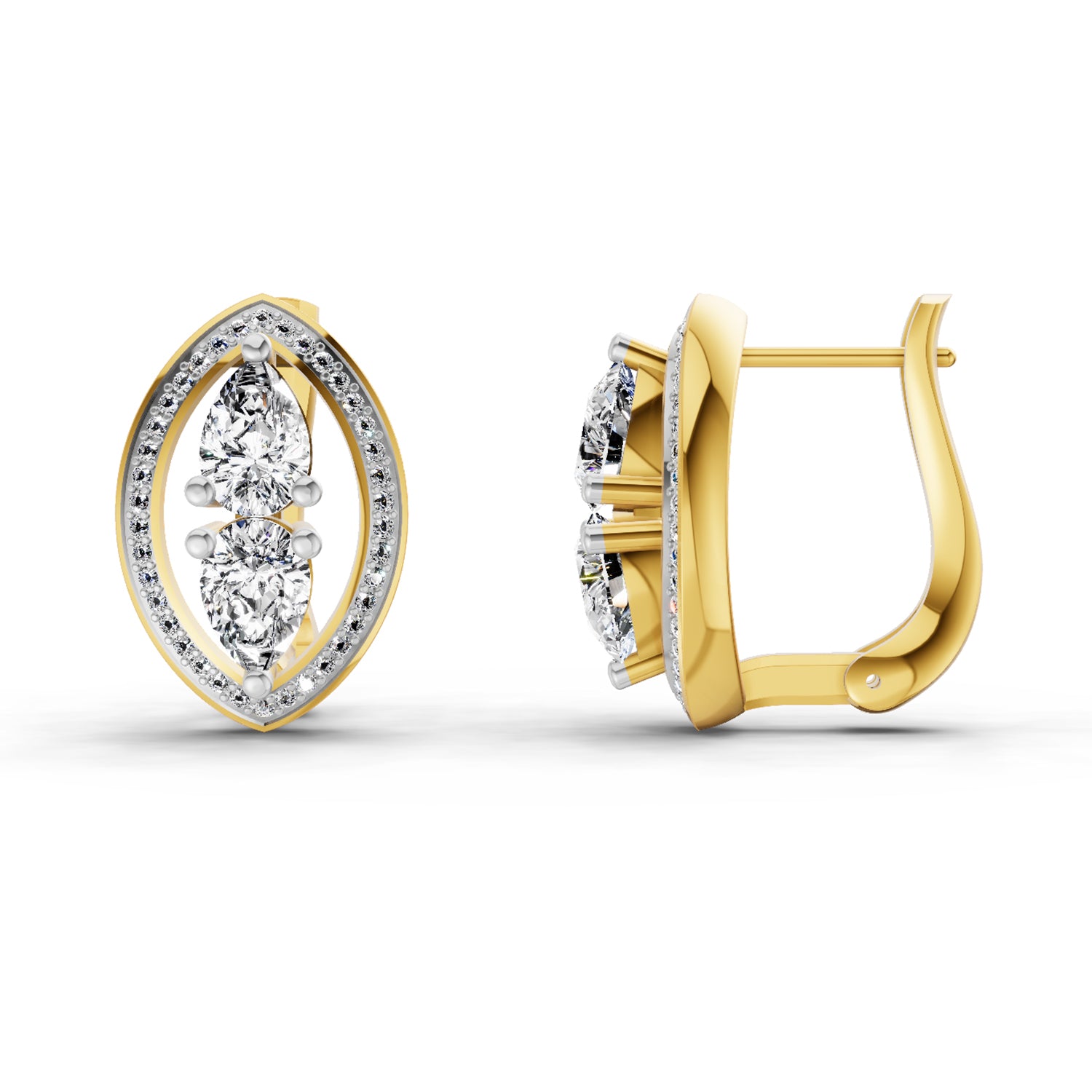 2.63 Ct Pear Shape Cluster Diamond Earrings | 14K Yellow Gold