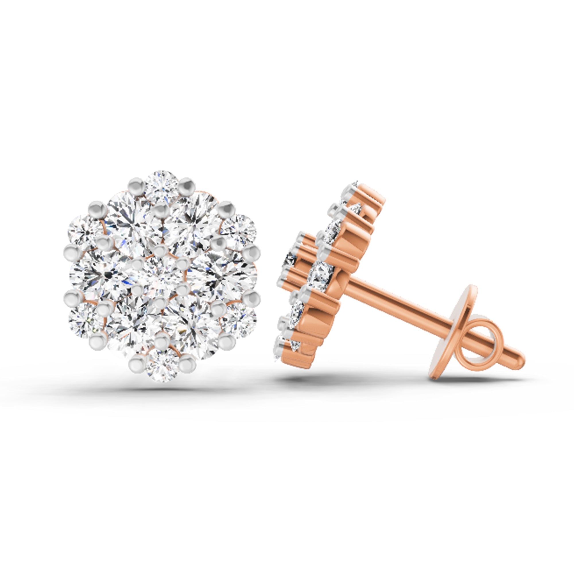 2.14 Ct Round Cluster Stud Earrings | 14K Rose Gold