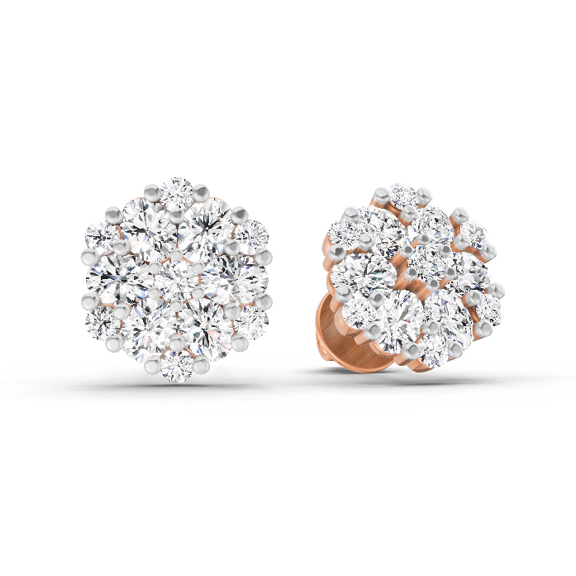 2.14 Ct Round Cluster Stud Earrings | 14K Rose Gold
