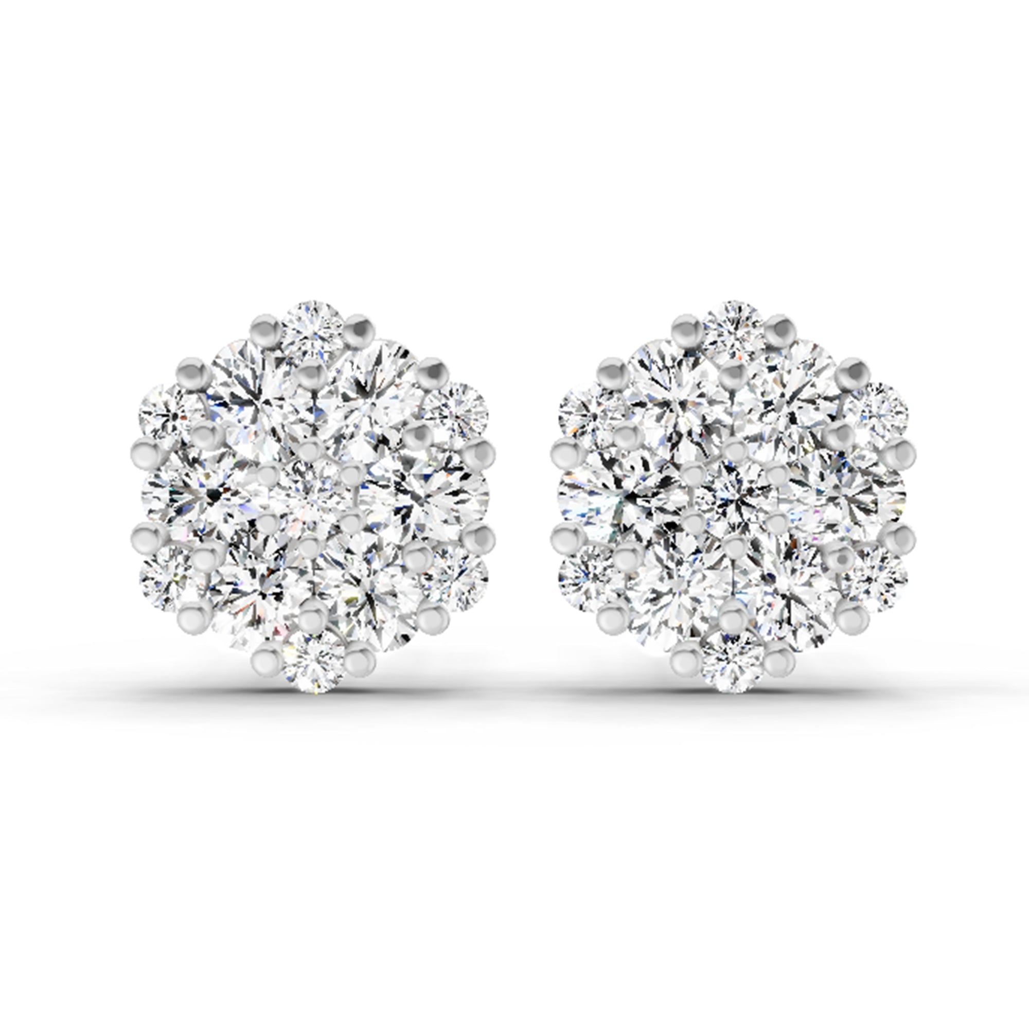 2.14 Ct Round Cluster Stud Earrings | 14K Yellow Gold