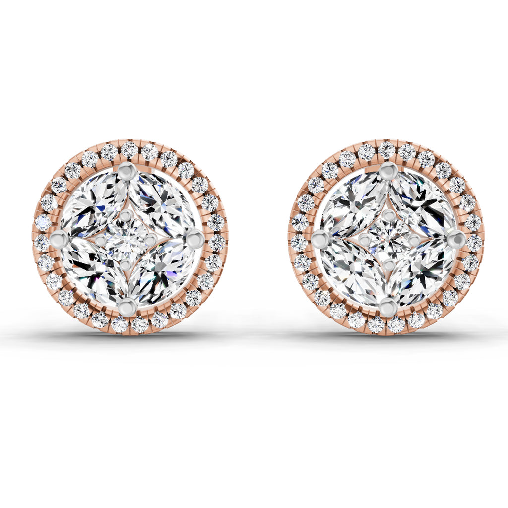 0.79 Ct Marquise Shape Cluster Diamond Earrings | 14K Rose Gold