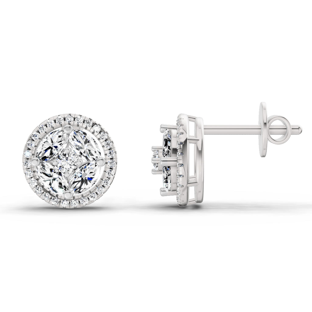 0.79 Ct Marquise Shape Cluster Diamond Earrings | 14K Rose Gold