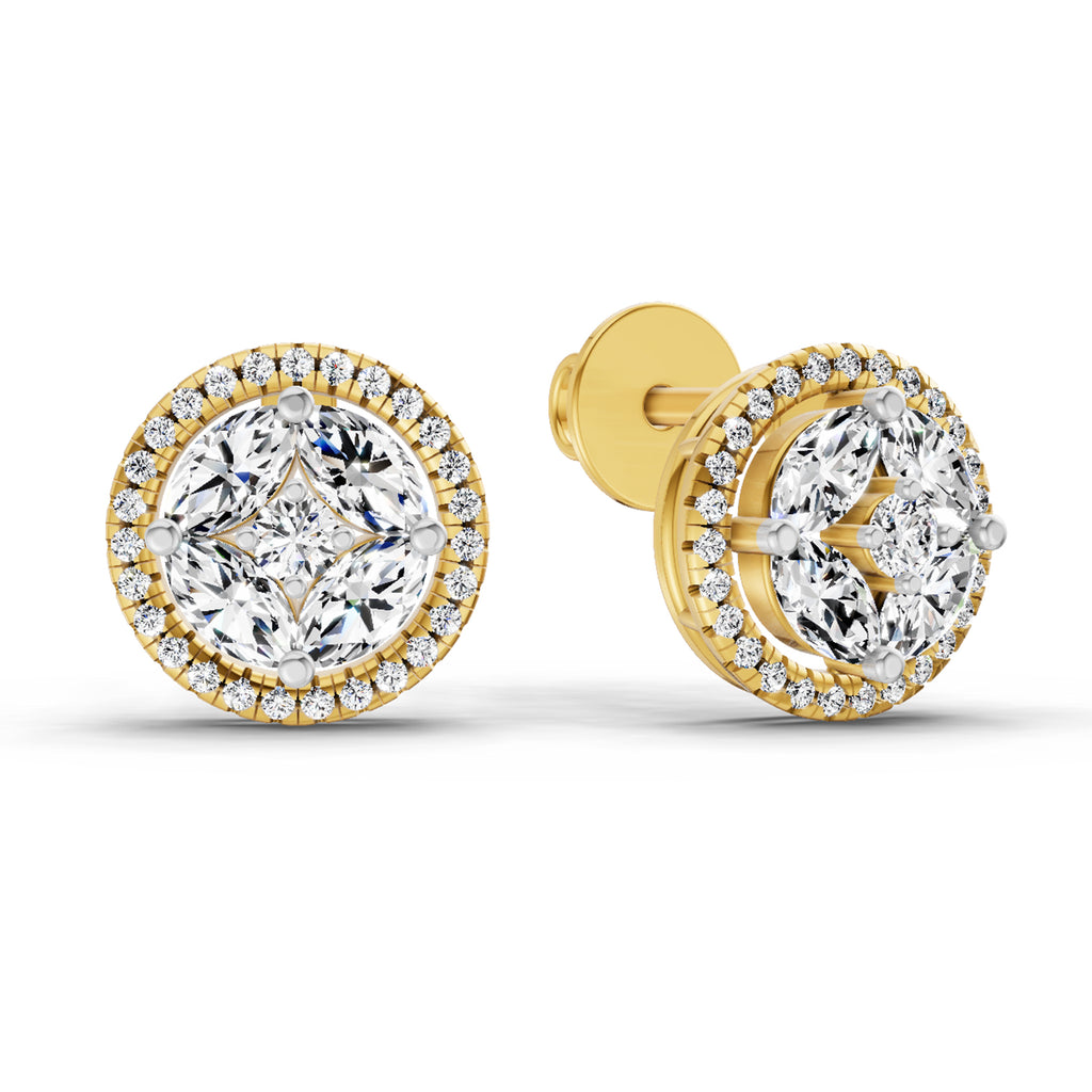 0.79 Ct Marquise Shape Cluster Diamond Earrings | 14K Rose Gold